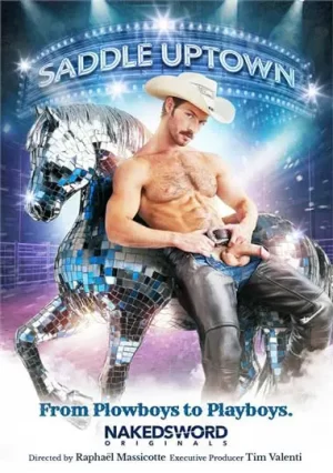 Saddle Uptown. Gay porn parody where men returns to strip club stage to save his ranch from foreclosure. Watch this gay porn film with hot village men.
